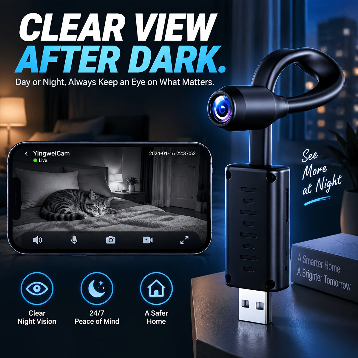 Smart Mini Camera 1024P 3-Pack - Motion Detection, Built-In AP Hotspot, Real-Time Viewing Without Internet, 2.4G, Portable for Classroom, Office, Lecture & Indoor Security
