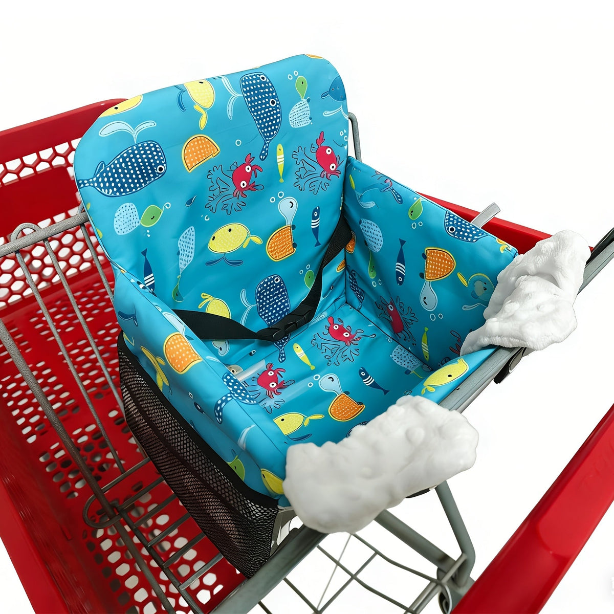 Baby Shopping Cart Cover & High Chair Cushion, Soft Padded Fully Enclosed Seat Cushion with Side Pocket, Portable Foldable Infant Seat Cover for Grocery Cart & Wooden Dining Chair