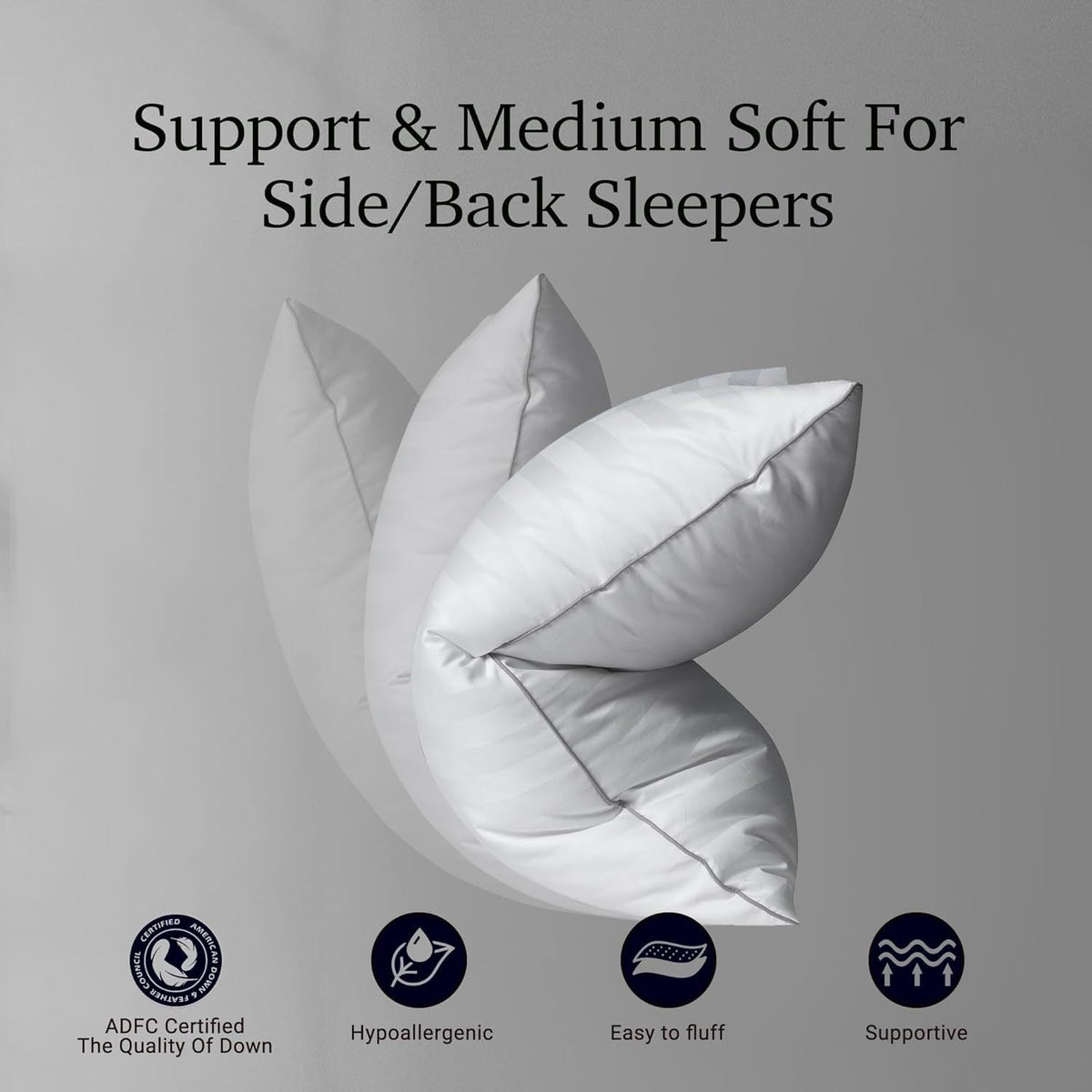 Feather Down Bed Pillows Set of 2 500 Thread Count 100% Cotton Hypoallergenic Breathable Hotel Collection for Back and Side Sleepers Standard Queen King White