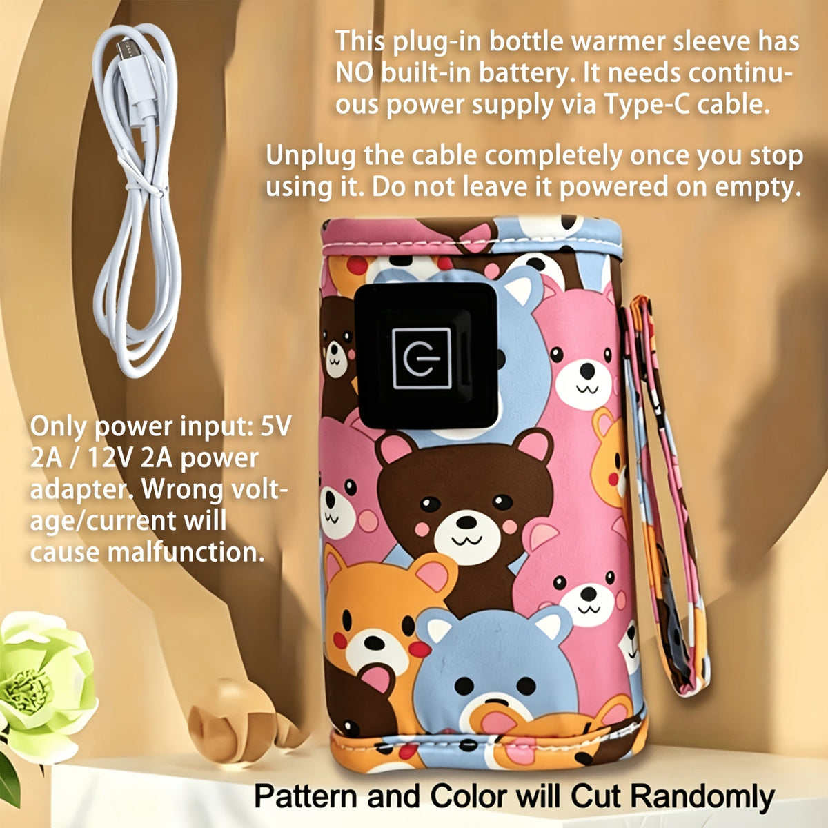 USB Portable Bottle Warmer Insulator Sleeve, Universal Stroller Baby Bottle Bag for Travel, Nursing & Feeding Bottle Insulated Holder, Keeps Bottle Warm Continuously, Blue Yellow Pink & Green