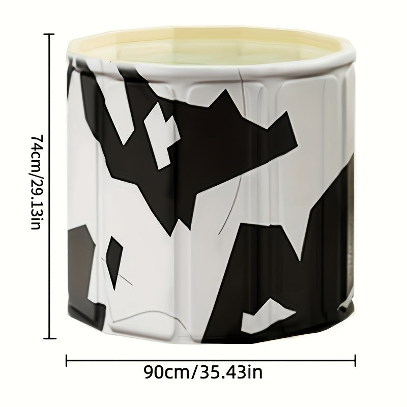 Foldable Adult Soaking Tub - Hot & Cold Full Body Bath Barrel with Pillow & Drain Hose, Non-Slip Base, Portable Space-Saving for Home Travel Small Spaces - Cow Print