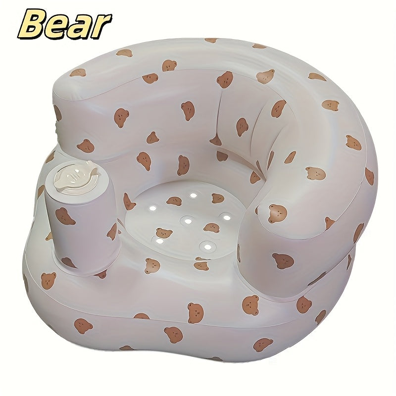 Cartoon Inflatable Baby Floor Seat Built-In Air Pump Portable Toddler Chair Indoor Outdoor Beach Sofa for 3-36 Months – Bear & Dinosaur