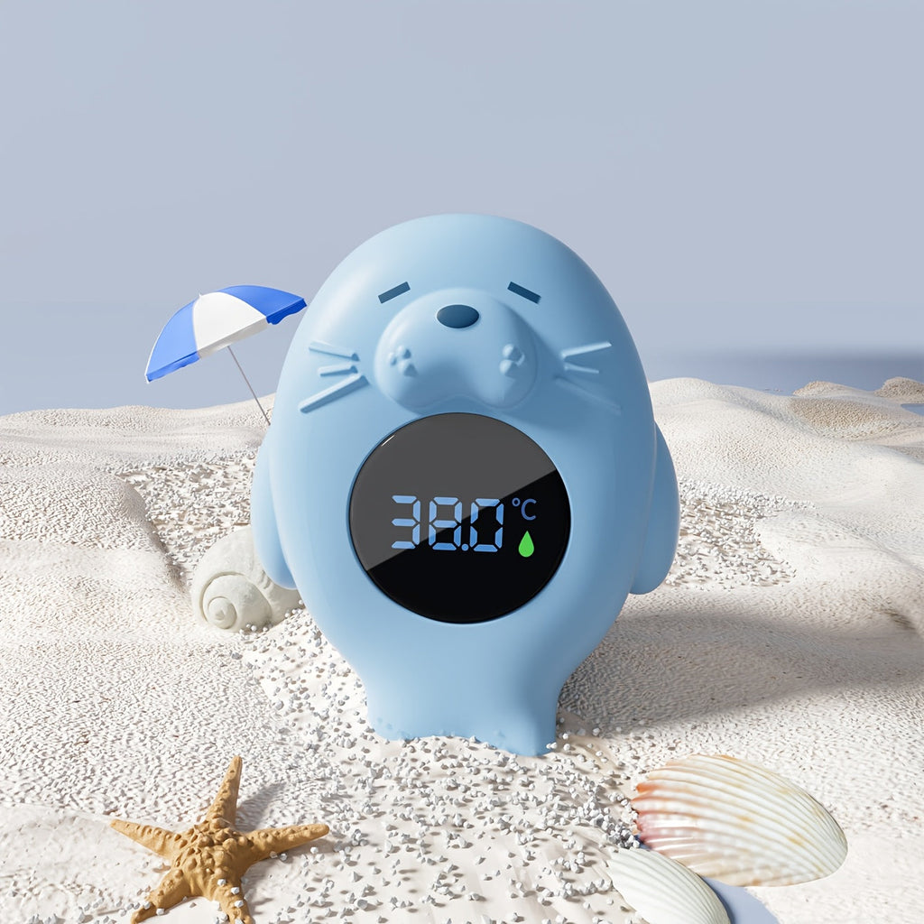 Sea Otter Floating Baby Bath Water Thermometer, Digital Water & Room Temperature Thermometer for Infant & Toddler Tub and Pool, Auto On/Off with Temperature Warning, Blue & Grey