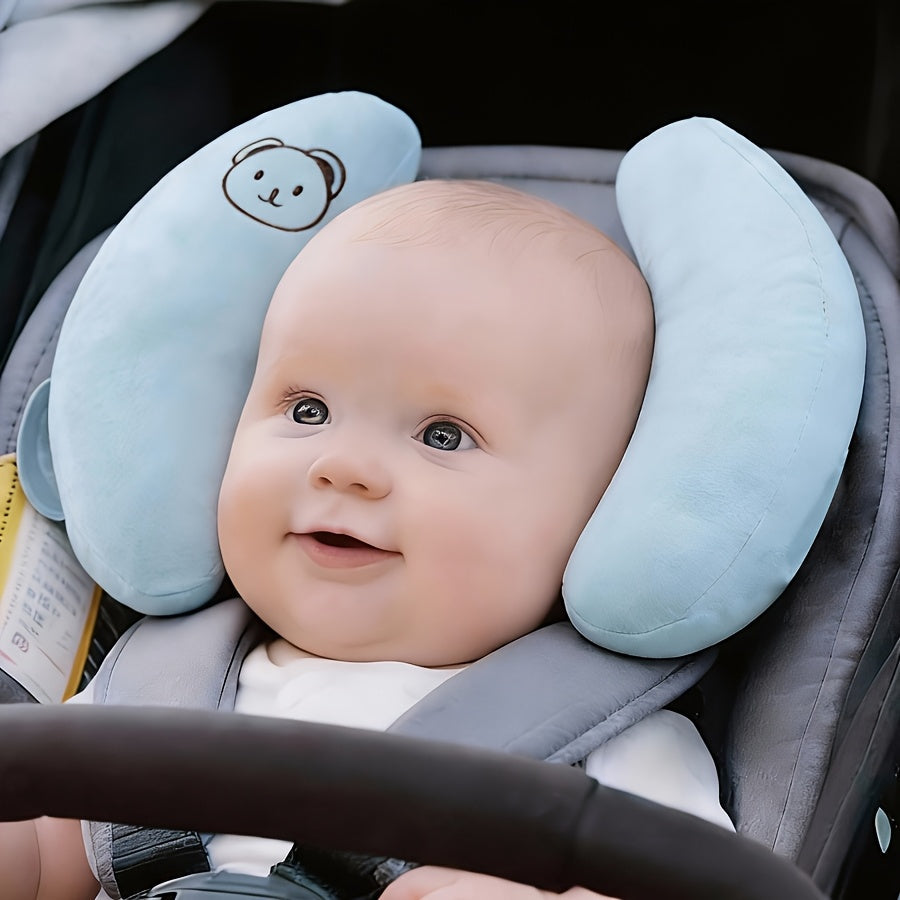 Baby Car Seat Headrest & Stroller Neck Support Pillow, Crescent Moon Bear Head Design, Detachable Easy-Clean Infant Head Support for Car Seat Stroller & Travel, Baby Shower Gift