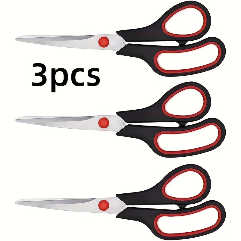3-Pack Stainless Steel Multi-Purpose Scissors Comfortable Rubber Grip Right and Left Hand for Home Office Kitchen Craft DIY Projects