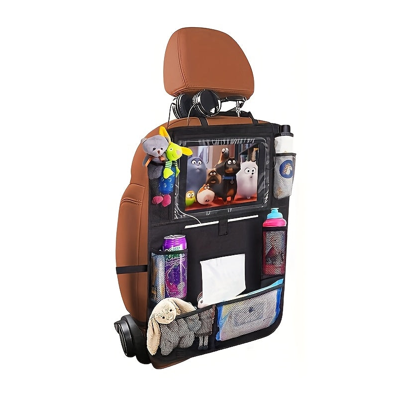 Car Seat Back Organizer & Hanging Storage Bag, Multifunctional Rear Seat Anti-Kick Protector with Storage Pockets for Kids & Family, Black (Single & Two-Piece Options)