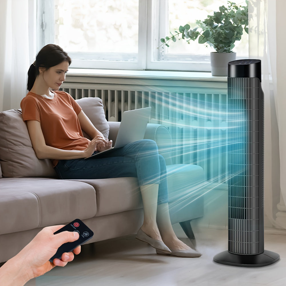 31" Quiet Tower Fan with Remote Control & 80° Oscillation - 3 Speeds, 7.5H Timer, Bladeless Standing Fan for Bedroom Living Room Office, Energy Efficient, Slim Design - 4 Colors