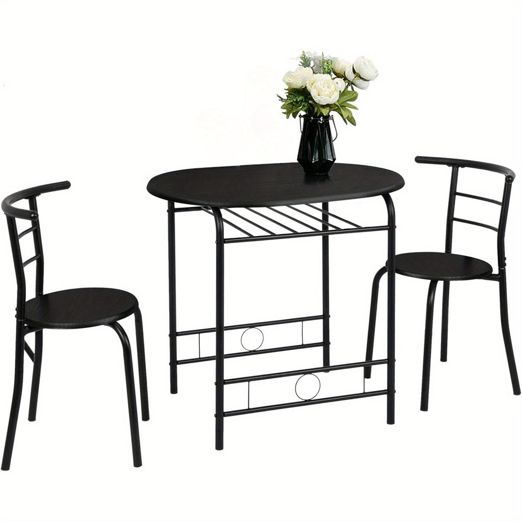 Bonnlo 3pcs Dining Set, Small Kitchen Table Set for 2, Breakfast Table Set, Kitchen Wooden Table and 2 Chairs for Small Space/ Dining Room/ Apartment/ Living Room/ Home Decor, Metal Frame Wine Rack