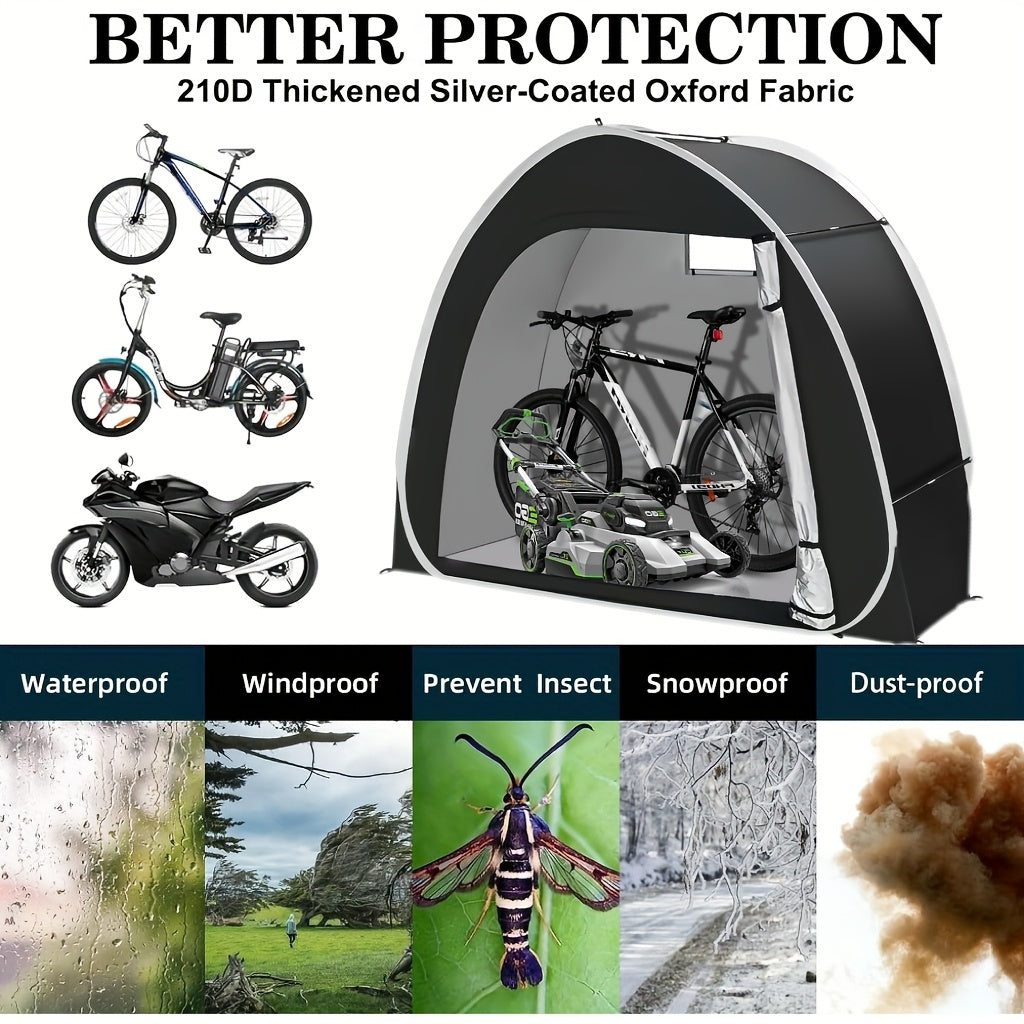 Outdoor Bike Storage Shed Tent - PU 4000mm Waterproof 210D Oxford Fabric, UV Resistant, Ventilation Windows - Fits 2-3 or 4-5 Bikes, Garden Tools & Lawn Mower - Black