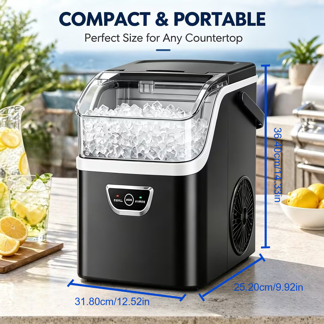 Countertop Nugget Ice Maker 35Lbs/Day 2025 Upgraded, Self-Cleaning Pebble Ice Maker with Stainless Steel Housing, One-Click Operation & Water Reservoir, Soft Chewable Pellet Ice for Home & Kitchen, Black Gray Steel
