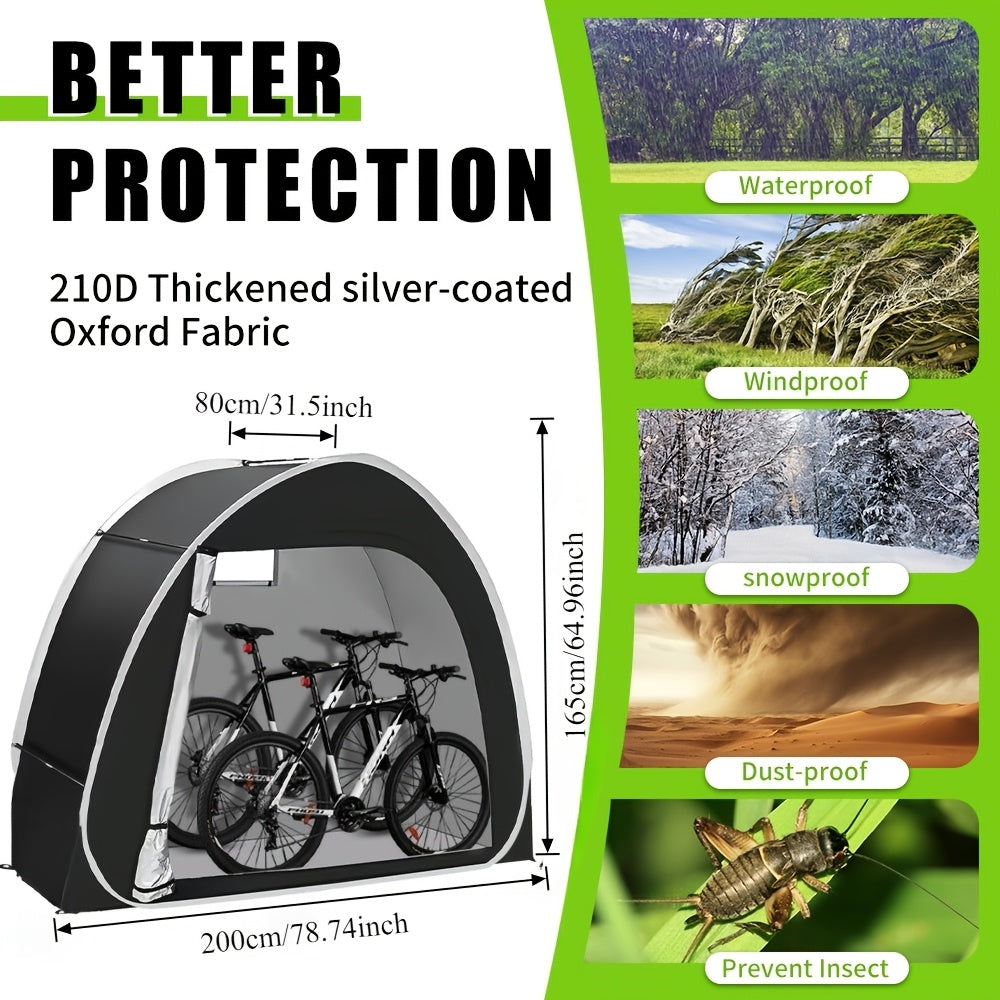 Outdoor Bike Storage Shed Tent - PU 4000mm Waterproof 210D Oxford Fabric, UV Resistant, Ventilation Windows - Fits 2-3 or 4-5 Bikes, Garden Tools & Lawn Mower - Black