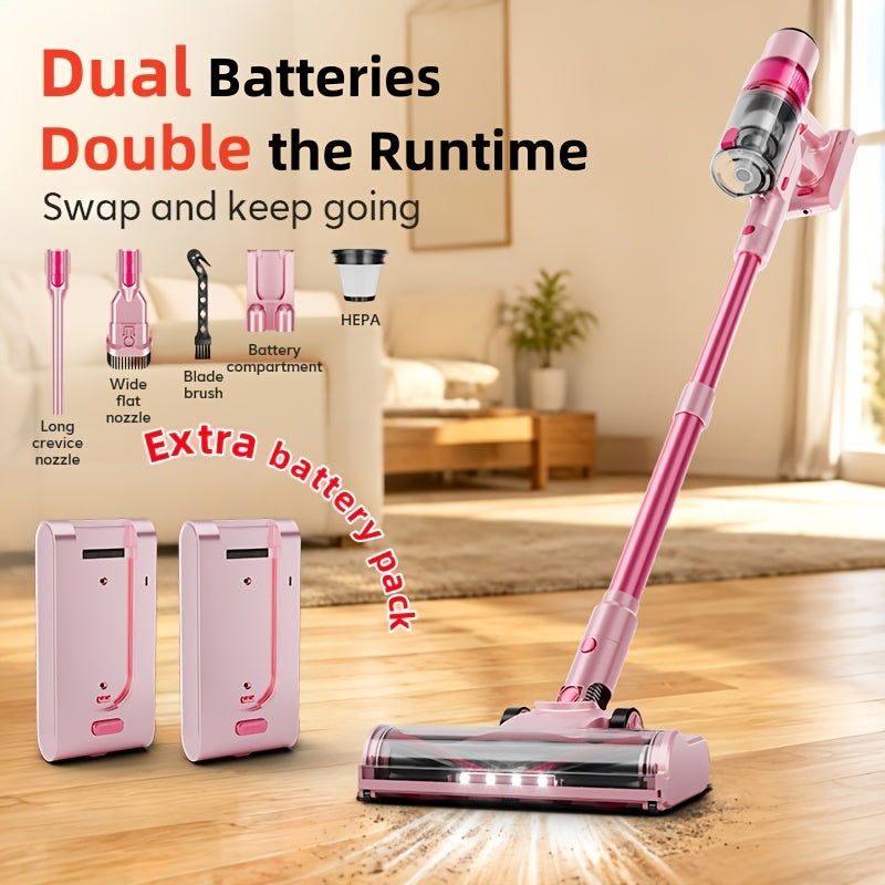 Cordless Vacuum Cleaner 550W 62Kpa Powerful Suction LED Smart Display Anti-Tangle Brush Removable Battery Lightweight All-in-1 for Home Carpet Pet Hair Hardwood Floor Multiple Colors
