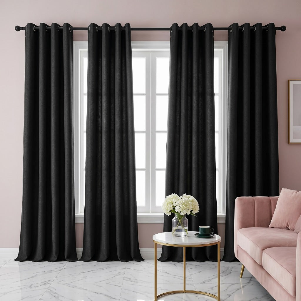 Linen Textured 100% Blackout Curtains 4 Panels Machine Washable Window Drapes – Rust Light Grey Khaki 54W x 84L Inch