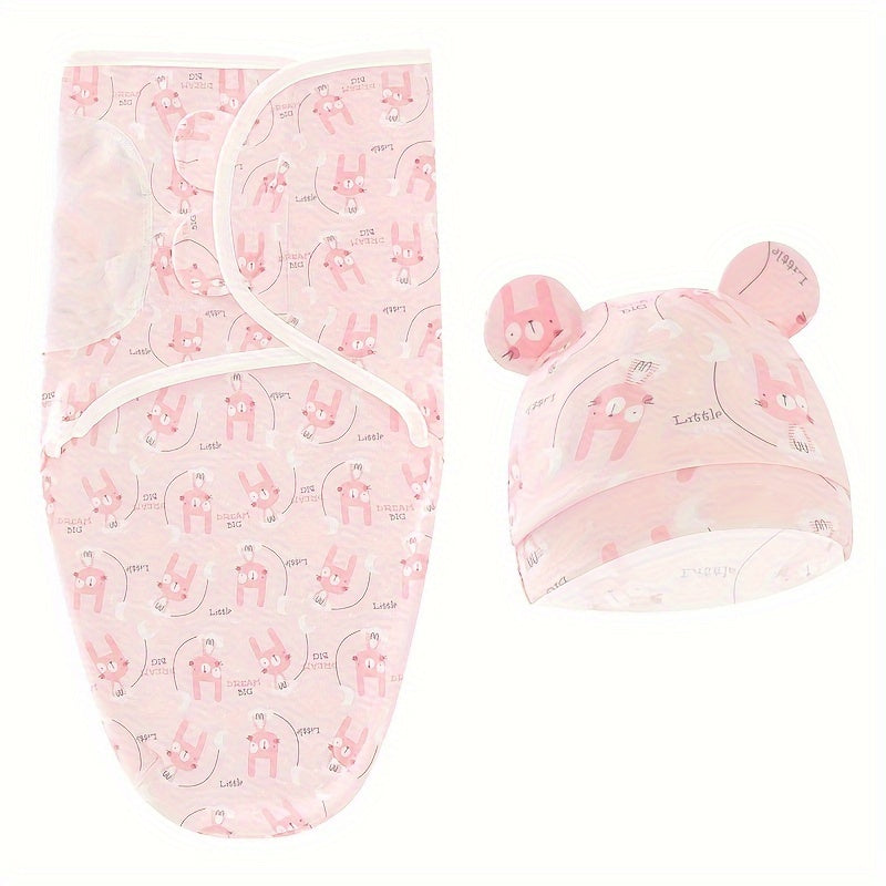 Newborn Blanket and Hat Gift Set for Baby Boys & Girls 0-6 Months, Soft Infant Swaddle Blanket with Matching Beanie, Cute Clouds & Jackrabbit Print Baby Shower Gift