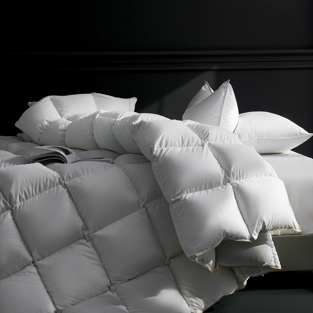 Premium Goose Down Duvet – 100% Egyptian Cotton All-Season Comforter Insert Soft Breathable with Gold Trim & 8 Corner Loops in Twin Queen King Cal King Oversized King