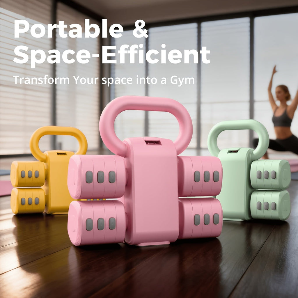 2-in-1 Adjustable Dumbbell & Kettlebell 0–11 Lb (0–5 kg) Twist-Lock 0.5 kg Steps No Battery Needed Compact Home Gym Office & Rehab – Light Green