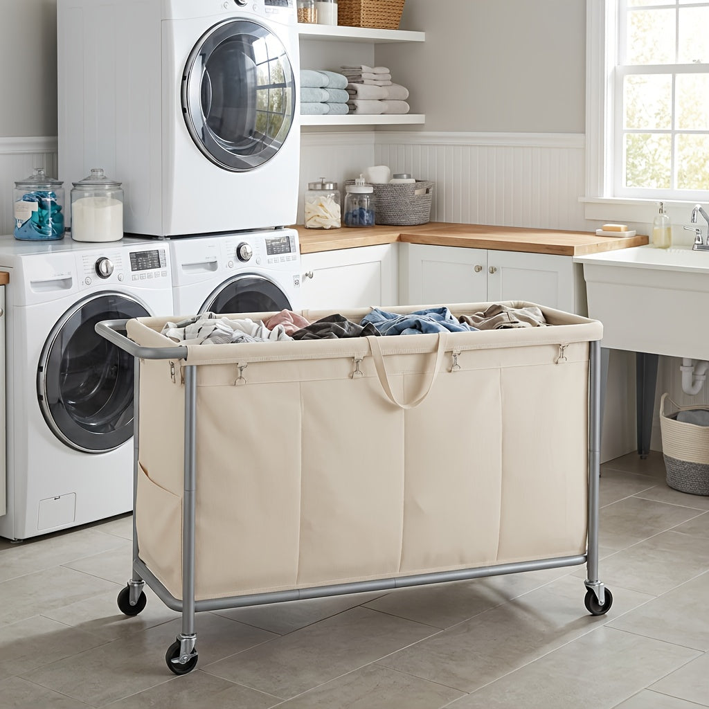 Large Capacity Rolling Laundry Hamper with Wheels Removable Liner & Steel Handle Frame 47.5 Gal or 68.6 Gal 4-Section Easy Mobility