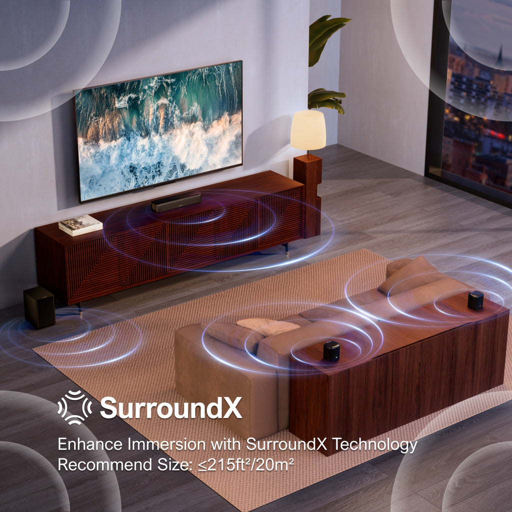 Ultimea Aura A30 5.1ch Soundbar with Wired Subwoofer & 2 Surround Speakers – SurroundX Virtual Surround, 330W, 121 EQ Presets, 6 EQ Modes, App Control, Opt/AUX, for Smart TV Home Theater – Nova Mart