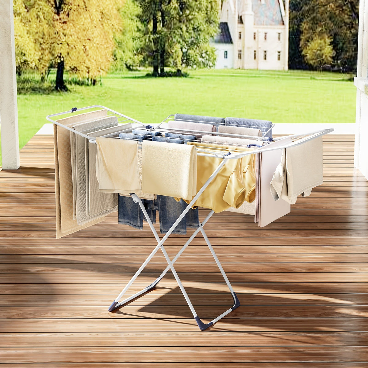 Foldable Clothes Drying Rack 4-Wing Large Capacity – Space-Saving Metal Laundry Airer 55" Free-Standing for Indoor Outdoor Use