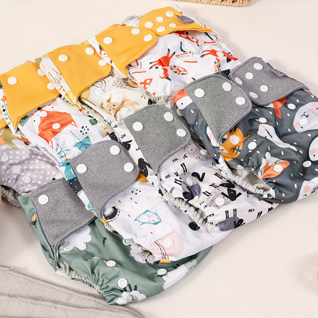 8-Piece Baby Cloth Diaper Set, Super Absorbent Breathable Washable & Reusable One-Size Cloth Diapers with 8 Inserts, Fits 6.6-33 lbs, Animal & Plant Styles, Holiday Gift