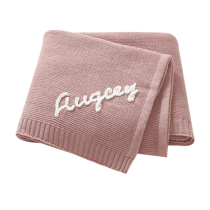 Personalized Hand-Embroidered Baby Name Knitted Blanket, Custom Name & Birthday Keepsake Blanket, 17 Color Options, Unique Baby Shower Birthday & Newborn Gift