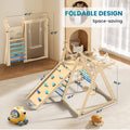 4-in-1 Indoor Wooden Jungle Gym for Toddlers & Kids, A-Frame Climbing Set with Swing, Slide, Climbing Wall & Ladder, Natural Wood Indoor Playground for Active Play & Motor Skill Development
