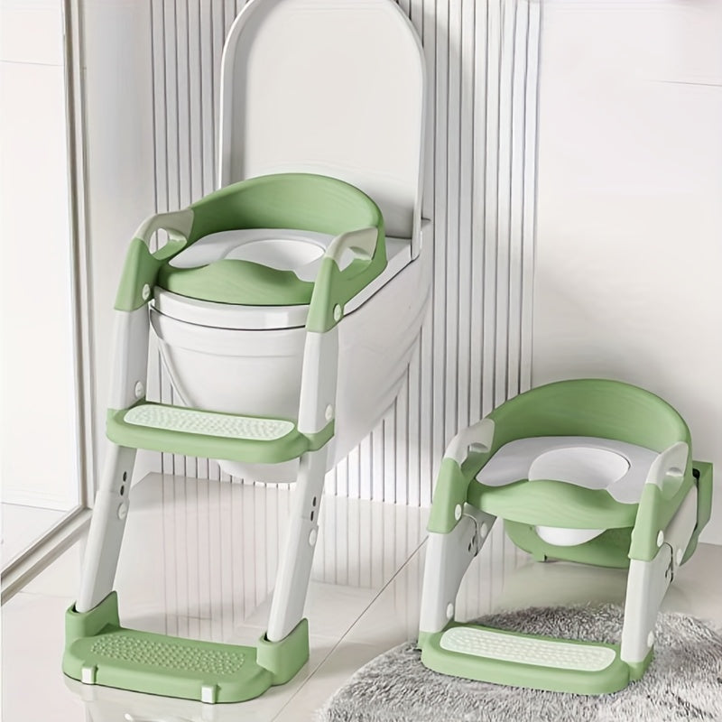 3-in-1 Adjustable Height Toddler Potty Training Step Stool & Toilet Training Seat, Non-Slip Padded Cushion Foldable Step Ladder with Urinal, Easy to Store, Ideal for Home & Travel Use, Purple & Green