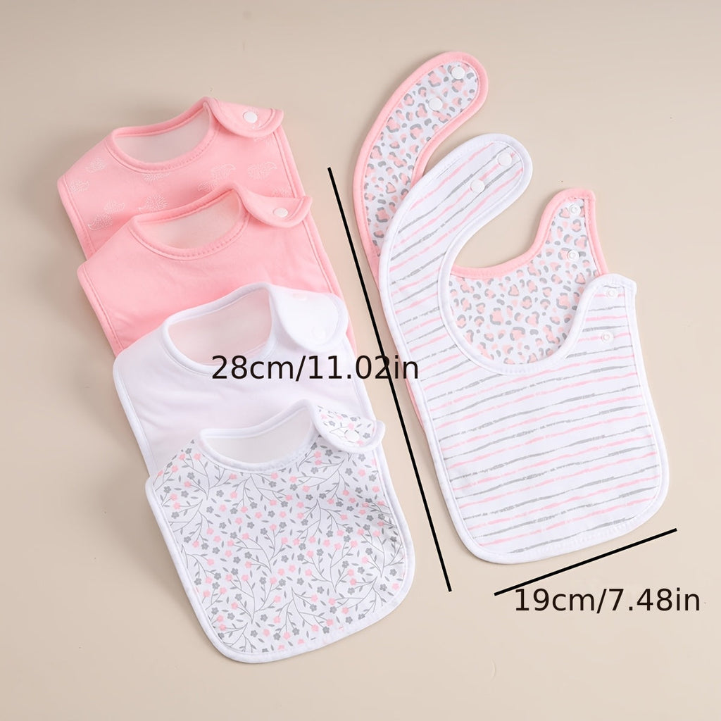 6-Pack Snap Baby Bibs, Soft Absorbent Newborn Saliva Towel Drool Bib Set with Snap Closure for Infants & Toddlers, Pink