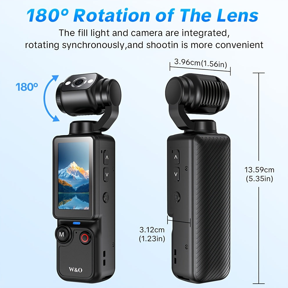 2.5K UHD Vlogging Camera with 180° Rotating Lens - 1.9" CMOS, USB Rechargeable Action Camcorder for Vlogging, Live Streaming & Outdoor Adventures - Black