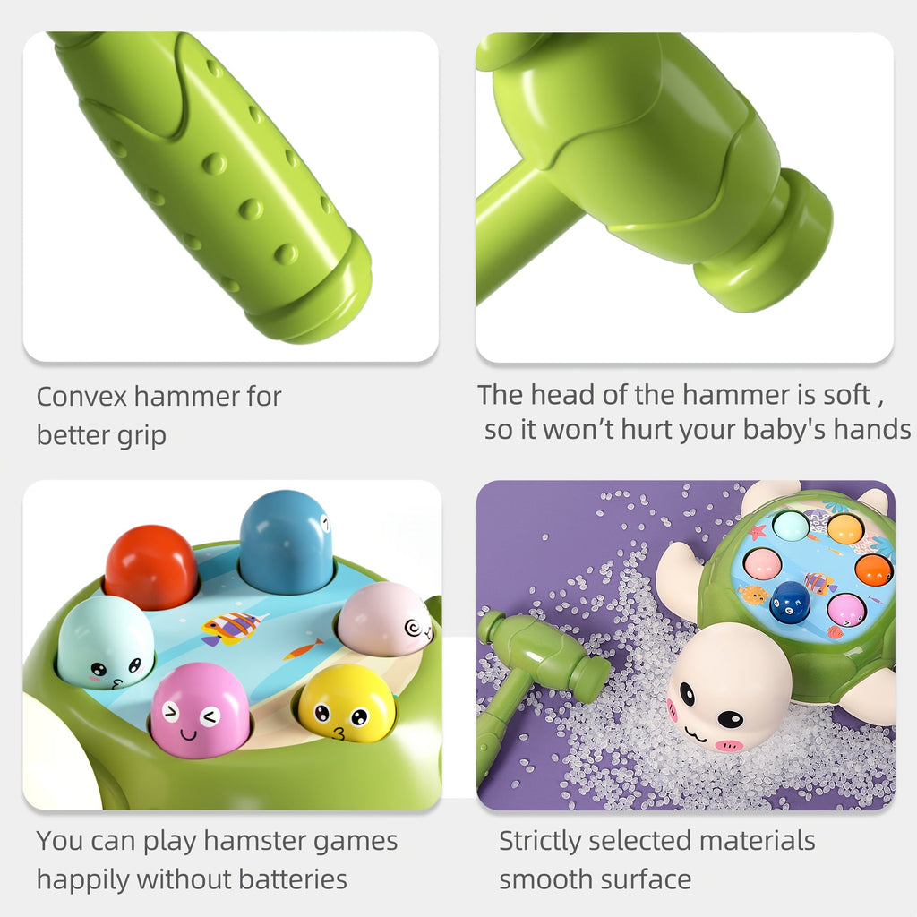 Educational Turtle Hammering & Pounding Toy with 2 Hammers, Desktop Game for Hand-Eye Coordination & Parent-Child Interaction, Fun Learning Toy for Toddler Boys & Girls