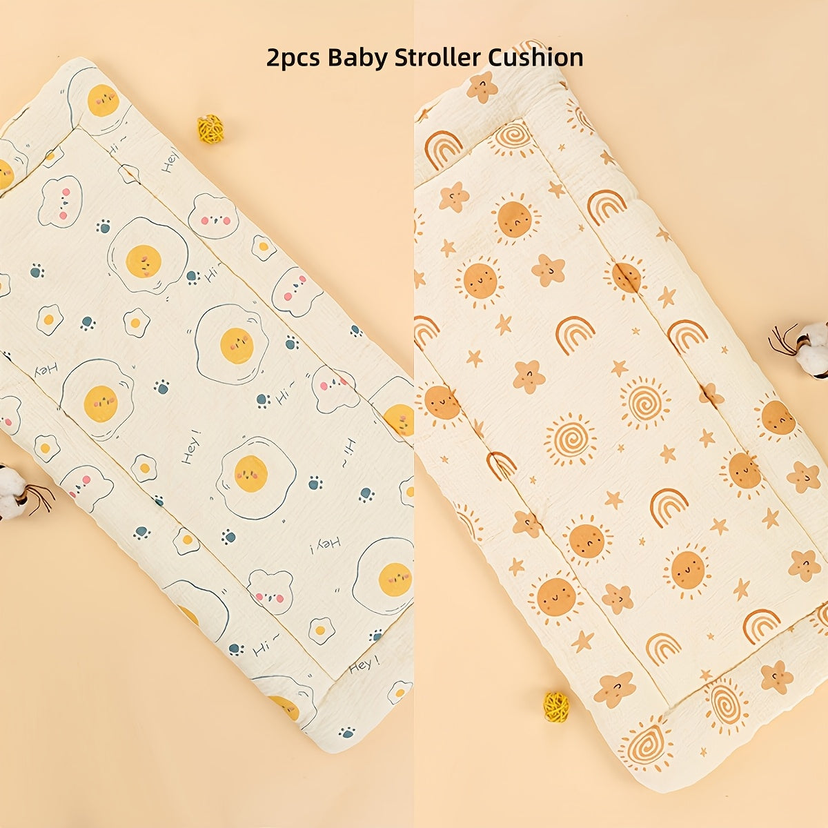 Soft Gauze Baby Stroller Mattress Pad, Breathable Comfortable Stroller Liner for Newborns & Infants, 6 Cute Styles Including Tulip Bear Pink Bunny & Color Dots
