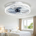 20 Inch Flush Mount Ceiling Fan with Light and Remote Dimmable 3000K-6000K LED Bladeless Low Profile Fandelier for Bedroom Living Room Kitchen White