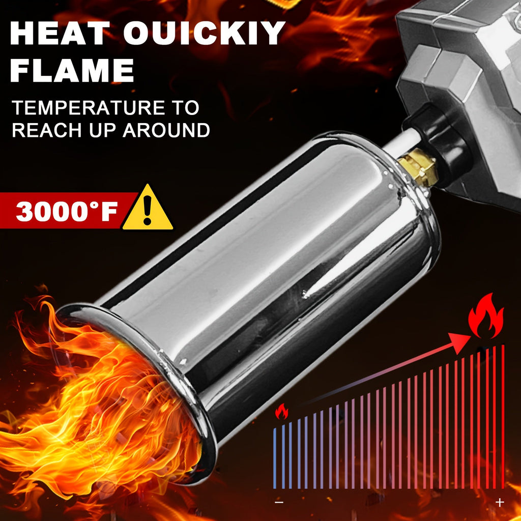 Propane Torch Gun - 800,000 BTU Adjustable Flamethrower for BBQ Searing, Charcoal Lighting, Camping, Weed Control & Fire Starting - Black & Silver (Propane Tank Not Included)