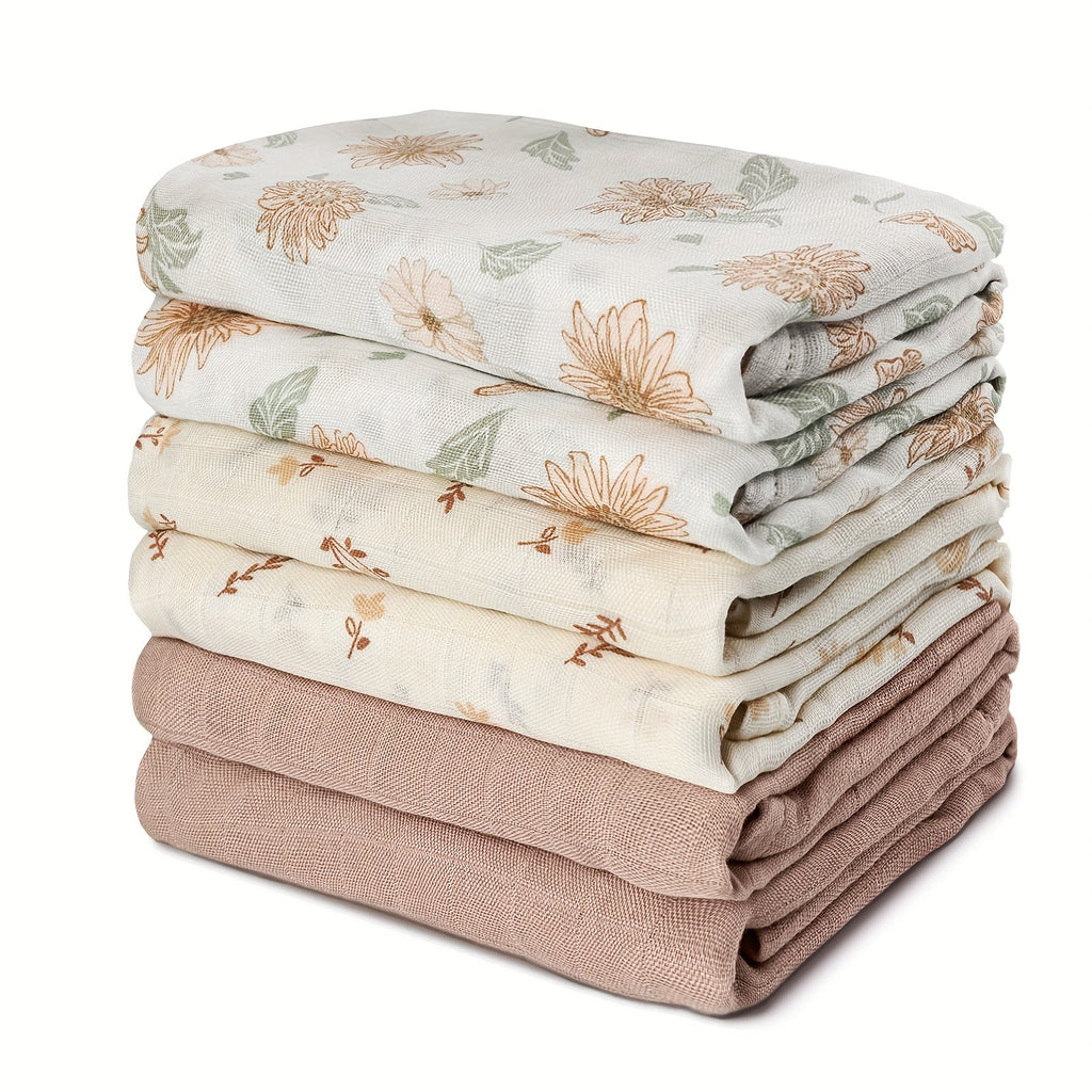 6-Piece Baby Muslin Blanket Set, Super Soft Receiving Blankets for Newborn Boys & Girls, 5 Designs Including Little Daisy Green Apple Cute Rabbit Cute Bear & White, Christmas Baby Gift Set