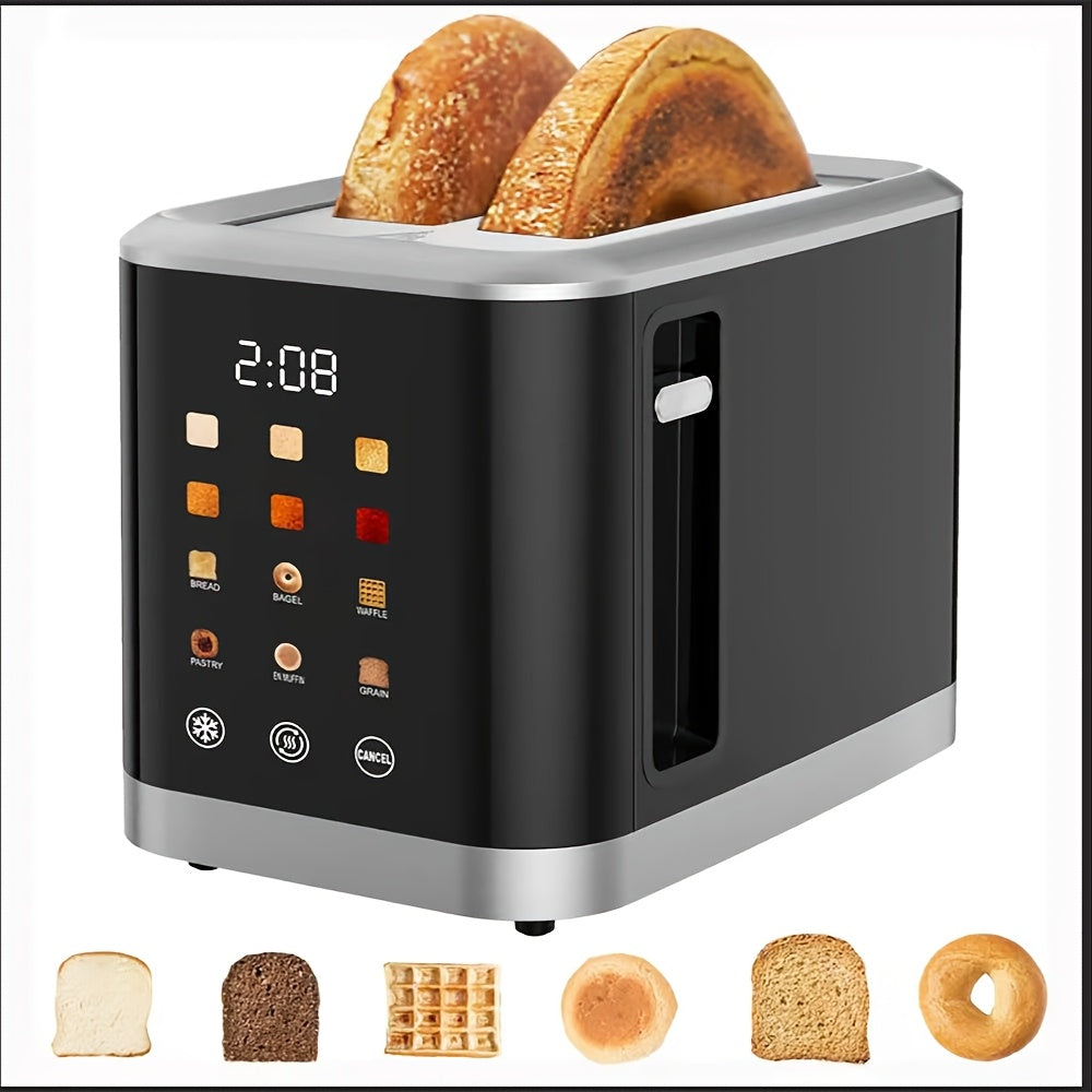 2-Slice Touchscreen Toaster with 1.5" Wide Slots - 6 Bread Types, 6 Shade Settings, 5 Toast Functions, Cancel & Defrost, for Bread English Muffins Bagels Croissants - Black