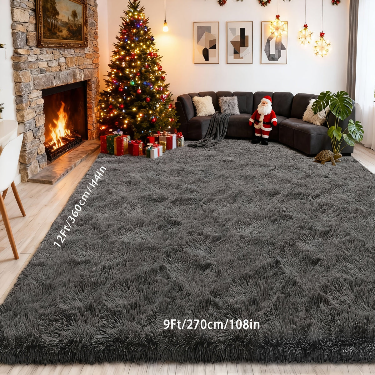 Shaggy Area Rug 9x12 & 10x14 Ultra Soft Fluffy Non-Slip Large Plush Carpet, Machine Washable Tie-Dye & Solid Rug for Living Room Bedroom Home Decor, Black White Gray Pink Rainbow Purple Tie-Dye
