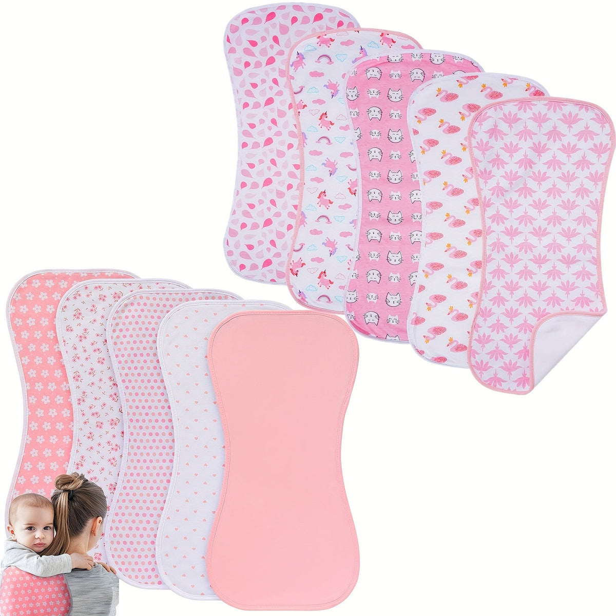 5-Pack Soft Absorbent Baby Burp Cloths, Anti-Spit-Up Newborn Burp Rags & Baby Washcloths for Girls, Gentle Skin-Friendly Burp Cloth Set, Pink