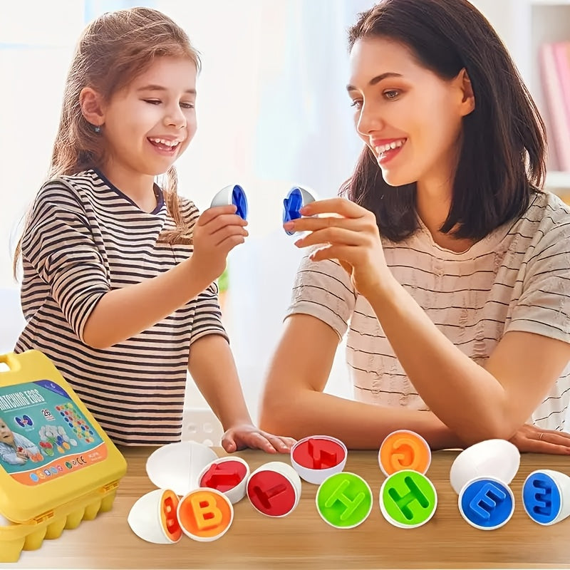 26-Piece Alphabet Matching Eggs, Colorful Letter Classification Puzzle Toy for Toddlers, ABC Letter & Color Matching Learning Game for Boys & Girls, Easter Birthday & Holiday Gift