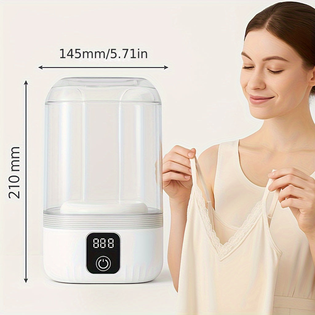 Mini Portable Washing Machine with 4000mAh Battery - USB Rechargeable Travel Laundry Washer for Underwear Bra Socks, LED Display, One-Touch Operation, Space-Saving Design for Dorm RV Camping