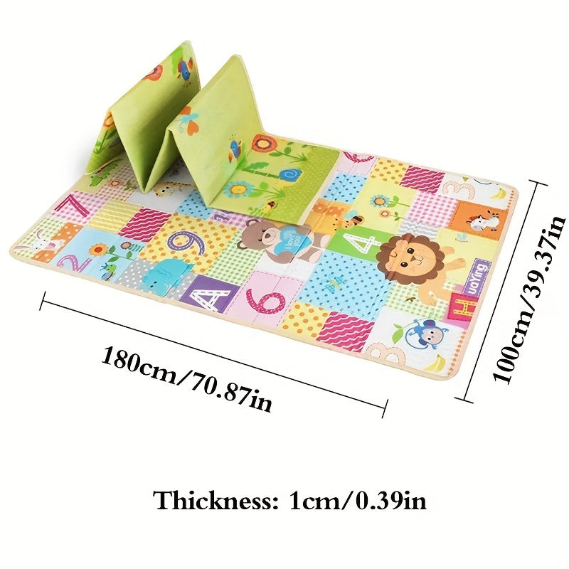 Double-Sided Foldable Kids Play Mat 71x39 Inch, Waterproof Non-Slip Foam Crawling Rug with Educational ABC Numbers & Rhymes, Playpen Floor Mat for Children's Room & Activity Area, White