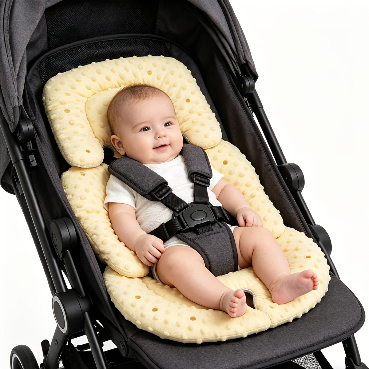 Stroller Seat Cushion with Bean Bag Filling, Soft Breathable Multi-Purpose Baby Stroller Seat Pad for Winter & All-Season Comfort, Fits Most Stroller Models, Ideal for Mother & Baby Outings, White Star