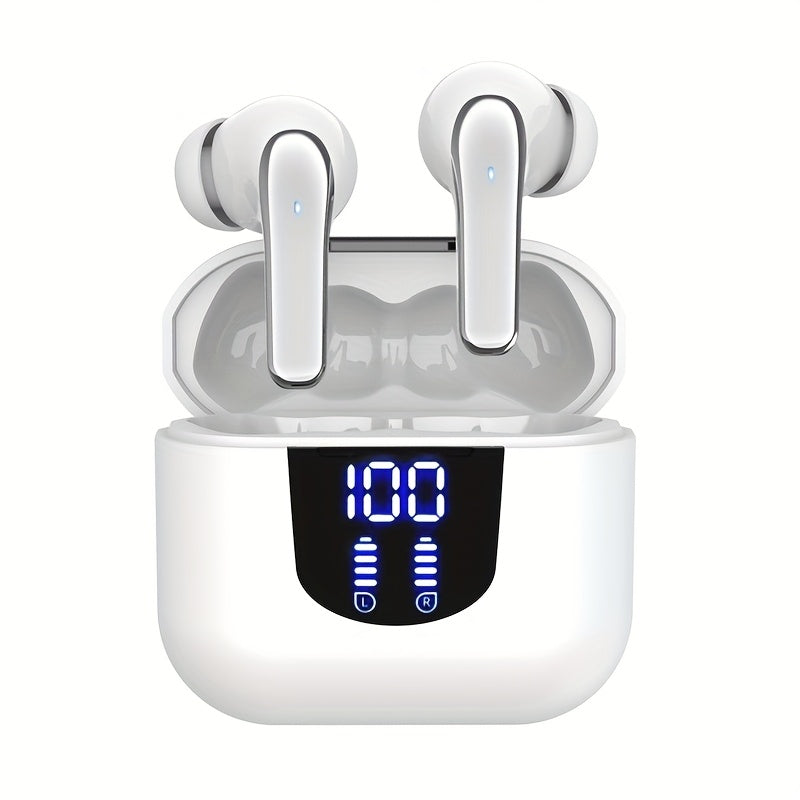 Bluetooth 5.4 Wireless Earphones - 13mm Speakers, Extra Long Playtime, Type-C Fast Charging, Stereo In-Ear with Mic - iPhone & Android, Gaming, Business & Sports - White, Black, Pink & Purple