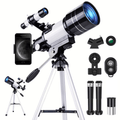 150X Portable Astronomical Telescope - 70mm Aperture, Tripod, Phone Holder, Eyepiece & Barlow Lens - Adults & Nature Education - White+Black, Blue, Black & White+Blue