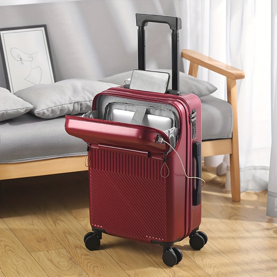 20-Inch Carry-On Luggage with Password Lock & Spinner Wheels – Lightweight Large Capacity Hard Shell Suitcase for Travel in Red White Green Gray
