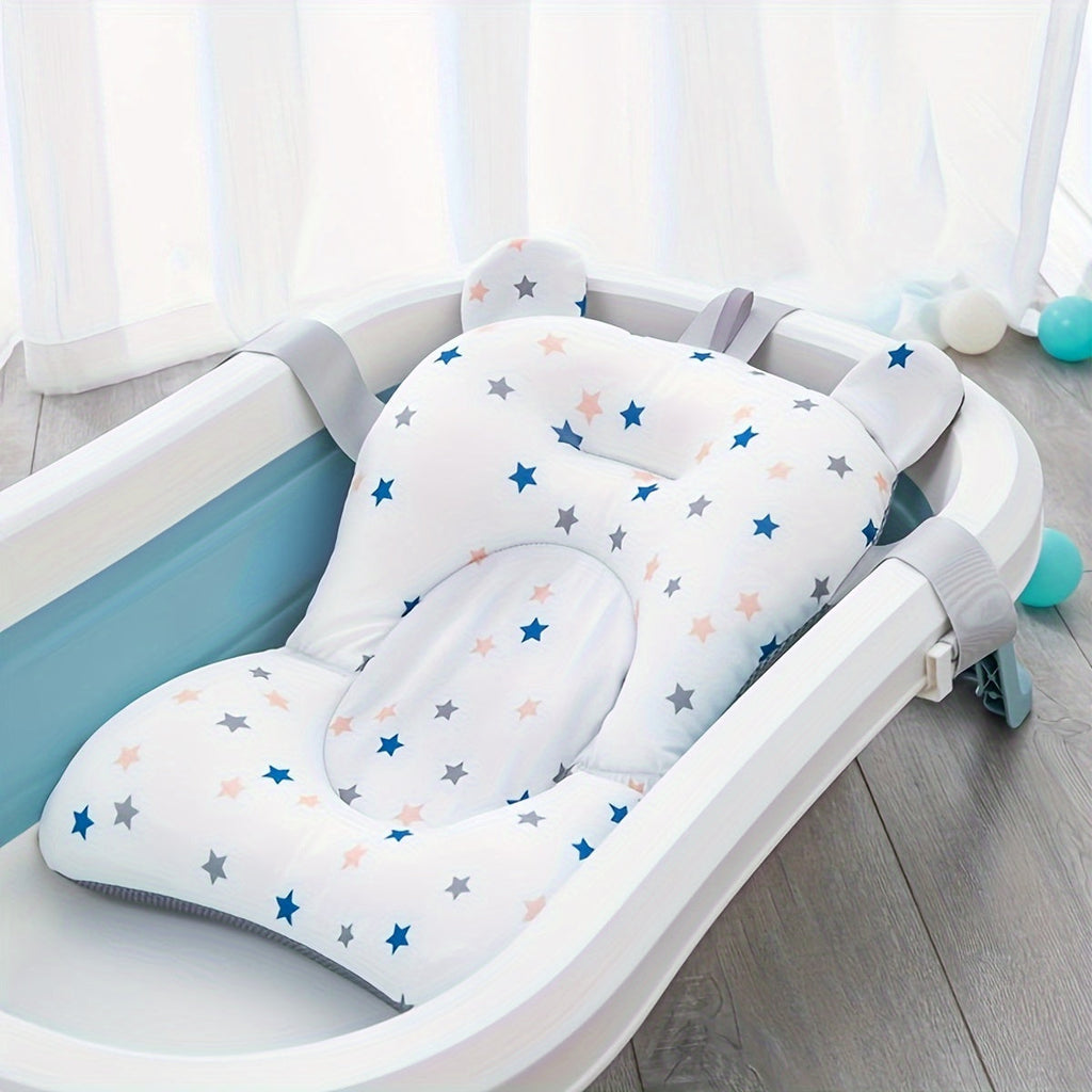 Baby Bath Seat Support Net & Cushion, 18x13 Inch Soft Anti-Slip Bath Mat Pillow for Newborn to Toddler Tub, Star Dinosaur Crown Pink & Blue Styles
