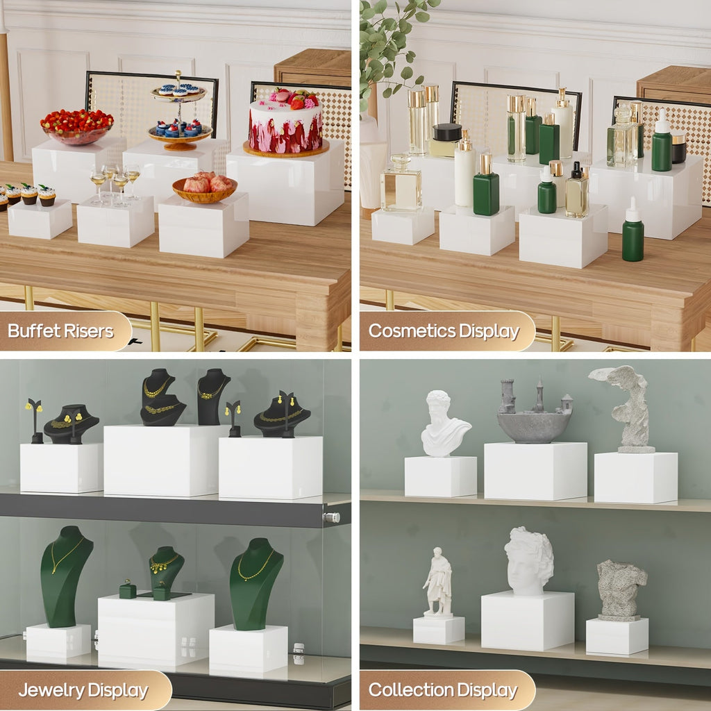 Buffet Risers 6-Piece Set - White Graduated Display Stands 5"-10" for Food, Desserts, Jewelry & Collectibles - Nestable, 20 lb Capacity, Dual-Use for Party, Catering & Wedding
