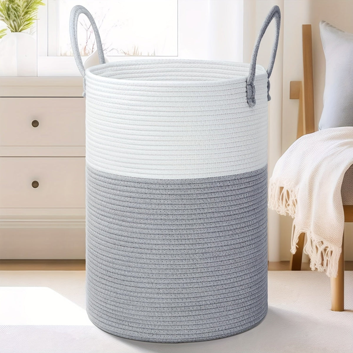 Collapsible Cotton Rope Woven Laundry Basket, Natural Elegant Laundry Hamper for Bathroom Nursery & Living Room, Versatile Storage for Clothes Toys & Blankets, 40L 60L 80L 100L, 9 Colors