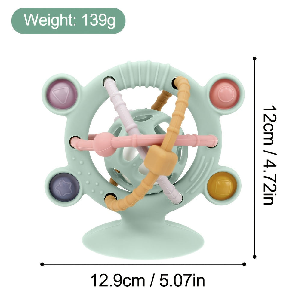 3-in-1 Baby Suction Cup Toy, High Chair Sensory Rattle & Teether for Infants, Multi-Purpose Interactive Toy for High Chair Bath & Travel, Early Learning Developmental Toy for Babies