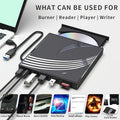 USB 3.0 External DVD Burner & CD/DVD Player - 8-in-1 Ultra Slim Portable Optical Drive with Type-C, HD Playback, Read/Write/Burn for Laptop PC Mac Windows Linux - 3 Colors