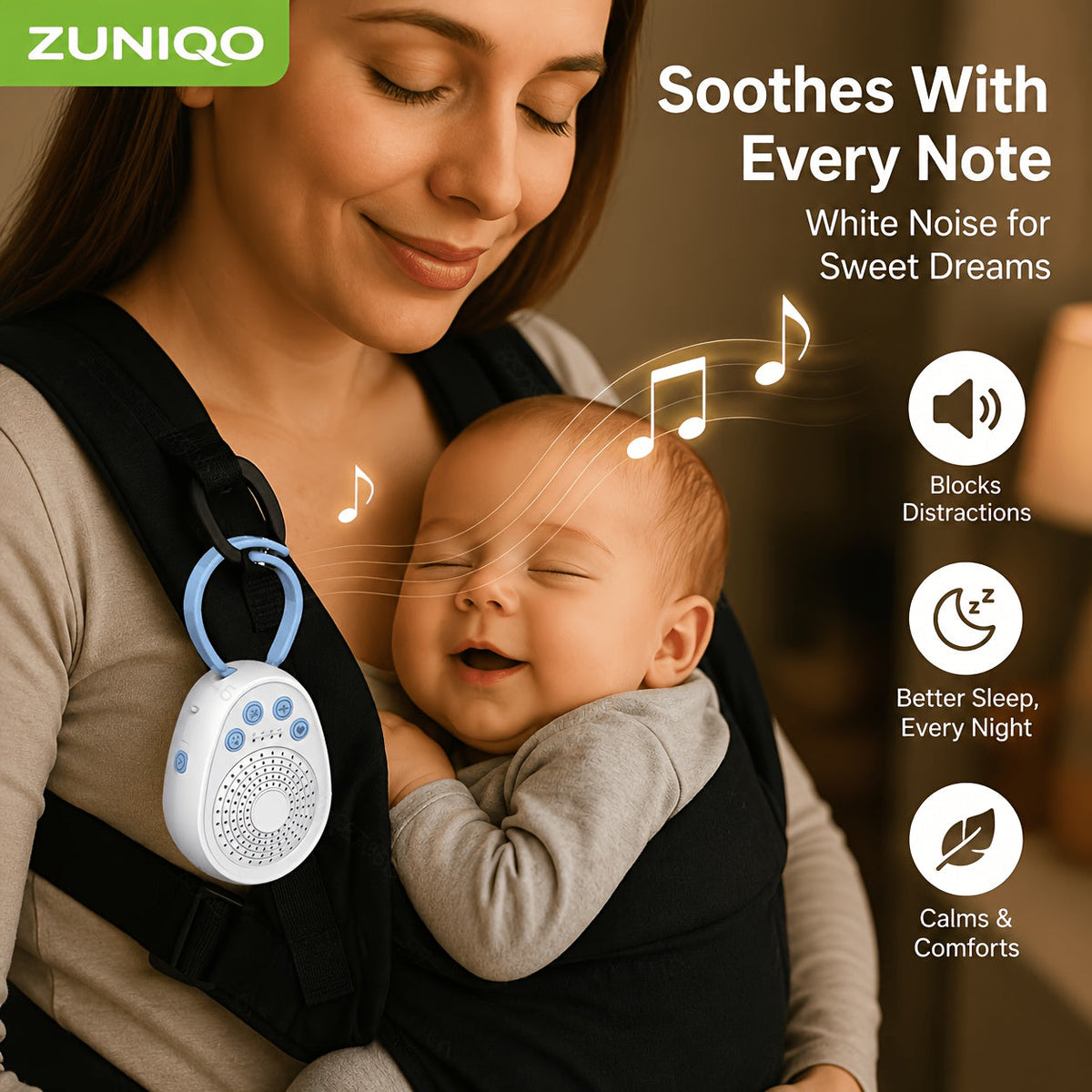 Baby White Noise Machine with 20 Soothing Sounds, Portable USB Rechargeable Sleep Aid with Timer & Memory Function for Newborns & Kids, Nursery, Travel & Stroller, White